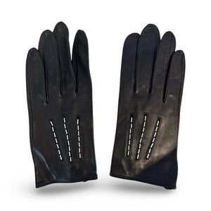 CLAUDE MONTANA Elegant Black Leather And Silver Beaded Gloves